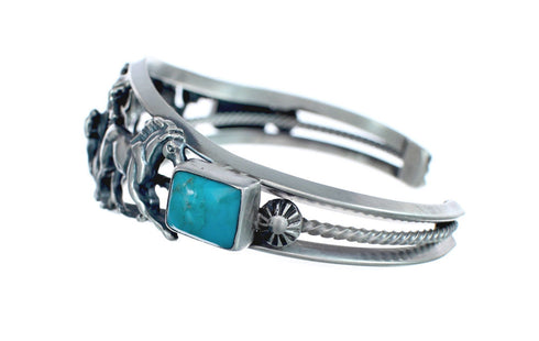 Native American Navajo Turquoise Sterling Silver Horse Cuff Bracelet JX123924